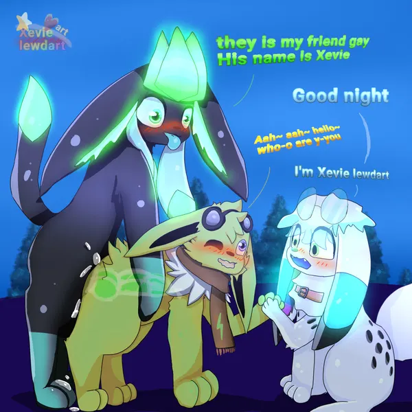 fan character, minty (blizzyglaceon93), sparky the jolteon (nintendo, pokemon) created by xevie eevee (artist)