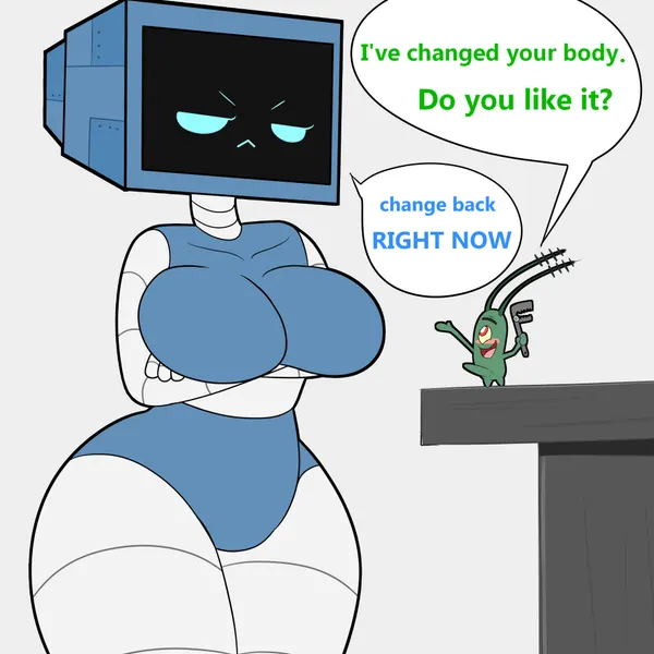 karen plankton, sheldon j. plankton (nickelodeon, spongebob squarepants) created by tonytoran