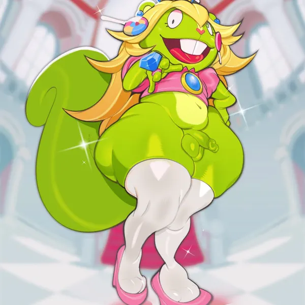 nutty (htf), princess peach (happy tree friends, mario bros) created by submarine screw