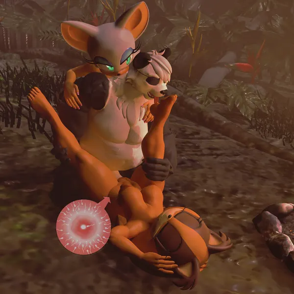 rouge the bat, stiban (character), sticks the jungle badger (sega, sonic boom) created by ember21hk