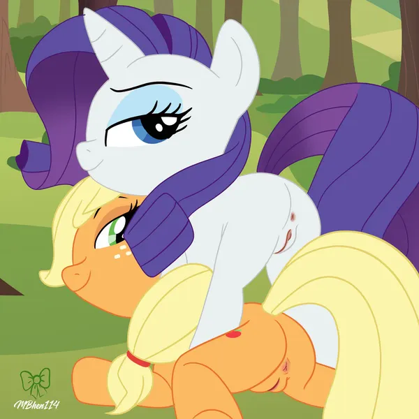 applejack (mlp), rarity (mlp) (friendship is magic, hasbro) created by mbhen114 (artist)
