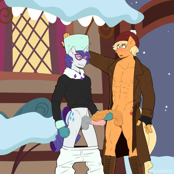 applejack (mlp), rarity (mlp) (friendship is magic, hasbro) created by shallowwin