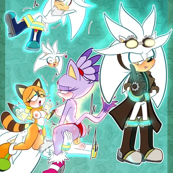 blaze the cat, marine the raccoon, silver the hedgehog (sega, sonic the hedgehog (series)) created by demichan