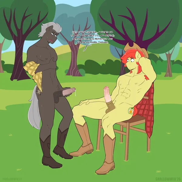 bright mac (mlp), burnt oak (mlp) (friendship is magic, hasbro) created by shallowwin