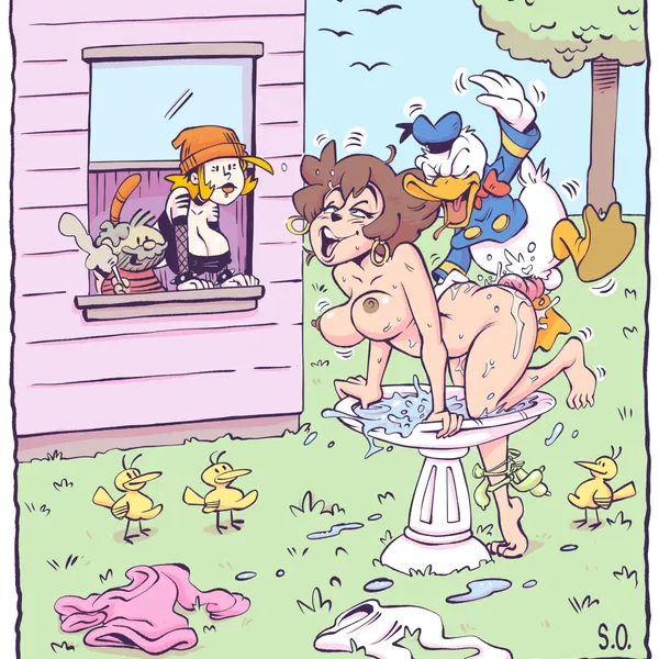 donald duck, heathcliff, peg pete (disney, goof troop) created by seepingooze