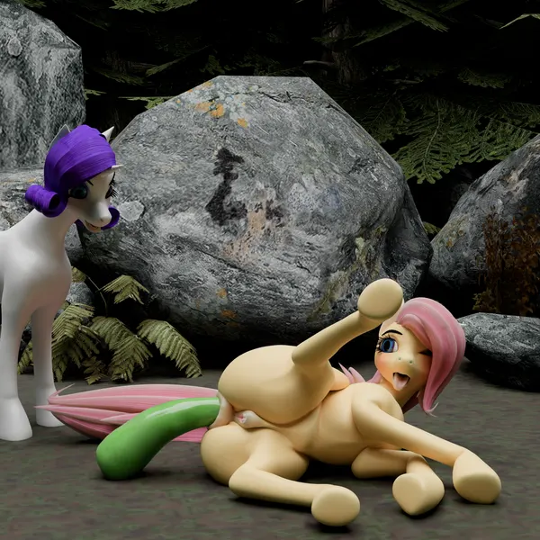 fluttershy (mlp), rarity (mlp) (friendship is magic, hasbro) created by uberpuber