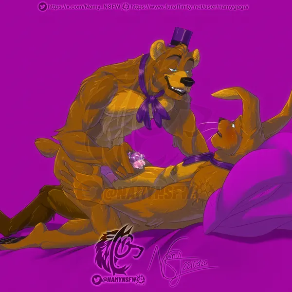 fredbear (fnaf), spring bonnie (fnaf) (five nights at freddy's, five nights at freddy's 4) created by namygaga