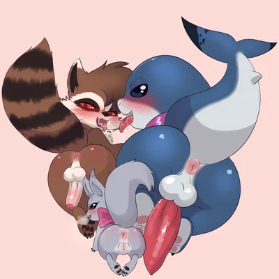 jeff the land shark, rocket raccoon, tippy-toe (guardians of the galaxy, marvel) created by mr-shin