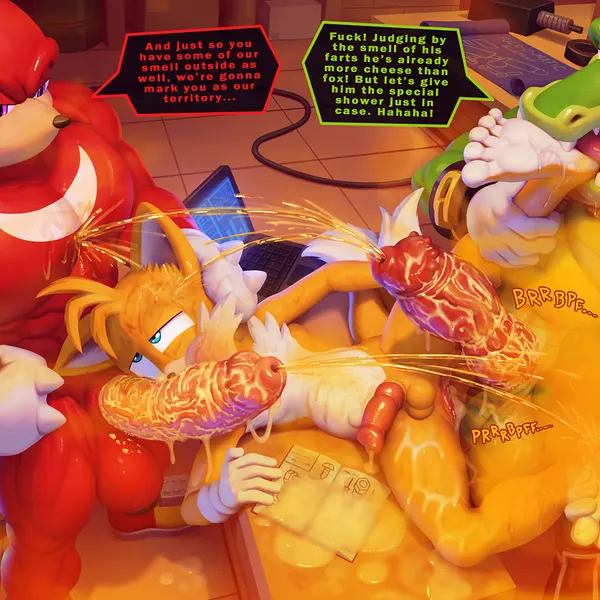 knuckles the echidna, miles prower, vector the crocodile (sega, sonic the hedgehog (series)) created by voidlesky