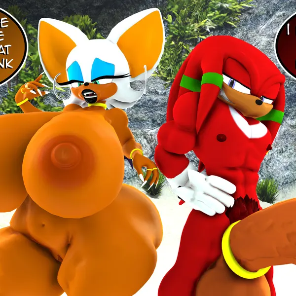 knuckles the echidna, rouge the bat (sega, sonic the hedgehog (series)) created by rocketspuff