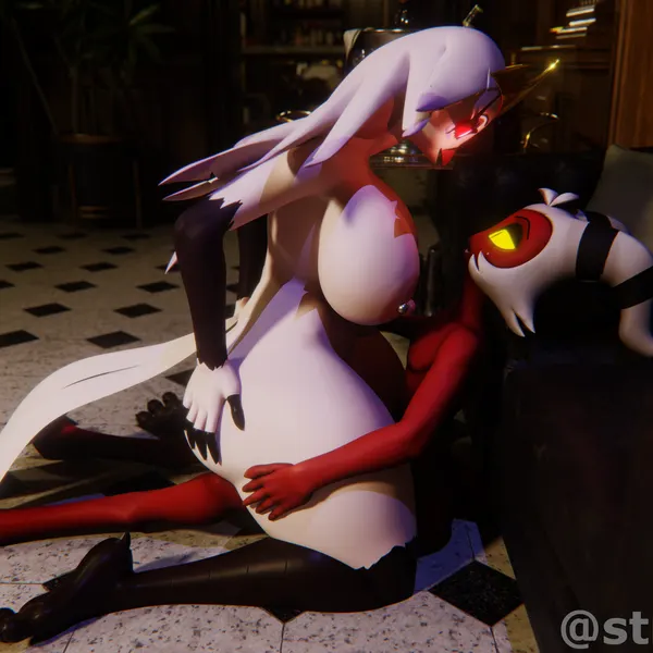 moxxie (helluva boss), stella (helluva boss) (hellaverse, helluva boss) created by strikefrommidnight