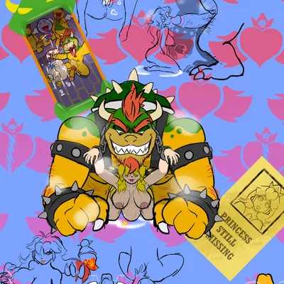 bowser, bowser jr., princess peach (mario bros, nintendo) created by kinkykeroro