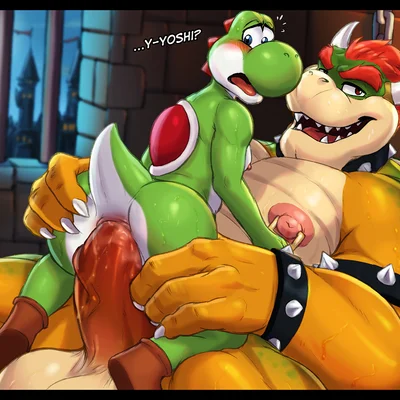 bowser, yoshi (character) (mario bros, nintendo) created by dream and nightmare