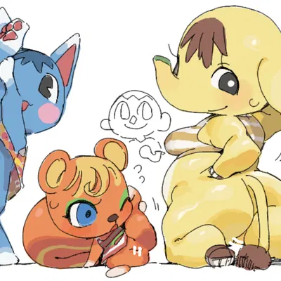 caroline (animal crossing), eloise (animal crossing), isabelle (animal crossing) (animal crossing, nintendo) created by haramikarubi