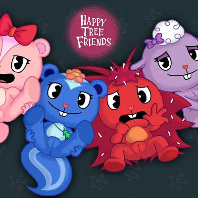 flaky (htf), giggles (htf), lammy (htf) (happy tree friends) created by scarr (artist)