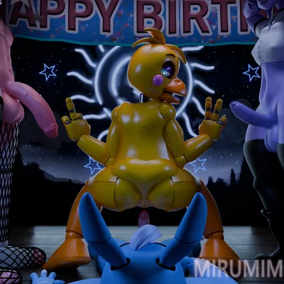 funtime foxy (fnaf), toy bonnie (fnaf), toy chica (fnaf) (five nights at freddy's, five nights at freddy's 2) created by mirumimi