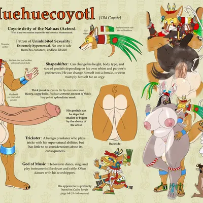 huehuecoyotl, xochimazatl, xolotl (american mythology, aztec mythology) created by ohs688