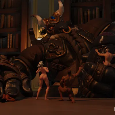 mercy (overwatch), minotaur reinhardt, pharah (overwatch) (blizzard entertainment, european mythology) created by gettingrabbed