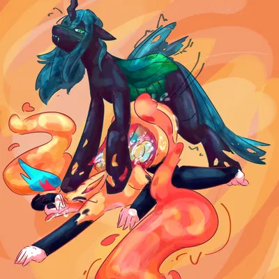 queen bee-lzebub (helluva boss), queen chrysalis (mlp) (friendship is magic, hasbro) created by lunar angel