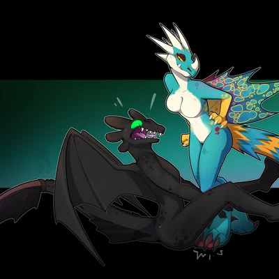 stormfly, toothless (dreamworks, european mythology) created by yiffy1234