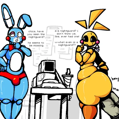 toy bonnie (fnaf), toy chica (fnaf) (five nights at freddy's, five nights at freddy's 2) created by nanodude78