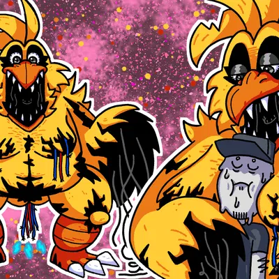 withered chica (fnaf), withered chica (frickbear's) (five nights at freddy's, five nights at freddy's 2) created by witheredfreaka