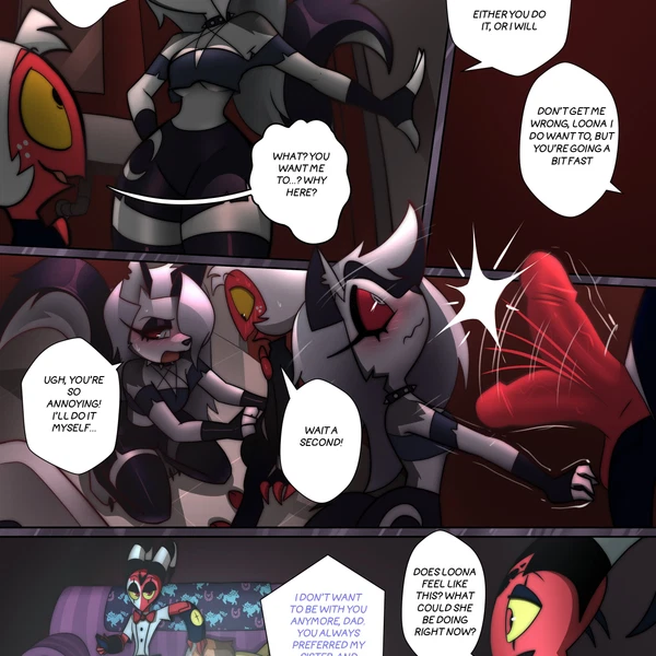 blitzo (helluva boss), loona (helluva boss), moxxie (helluva boss) (hellaverse, helluva boss) created by jizoku