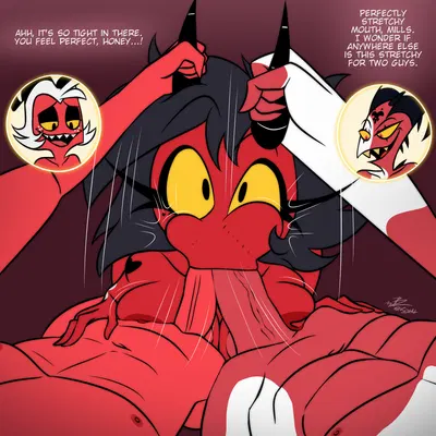 blitzo (helluva boss), millie (helluva boss), moxxie (helluva boss) (hellaverse, helluva boss) created by kojot