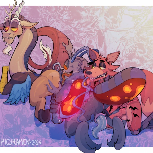 discord (mlp), foxy (fnaf) (five nights at freddy's, friendship is magic) created by spicyramen