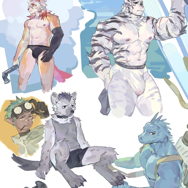ethan (arknights), hung (arknights), mountain (arknights) (arknights, hypergryph) created by saturivern