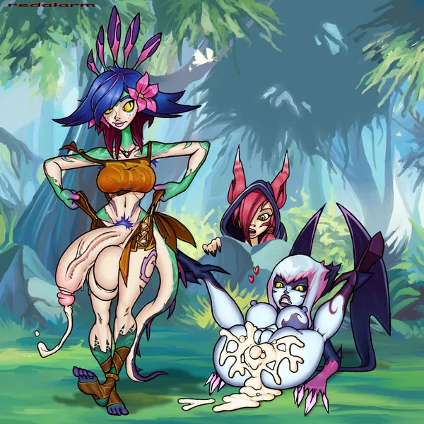 evelynn (lol), neeko (lol), xayah (lol) (league of legends, riot games) created by redalarm