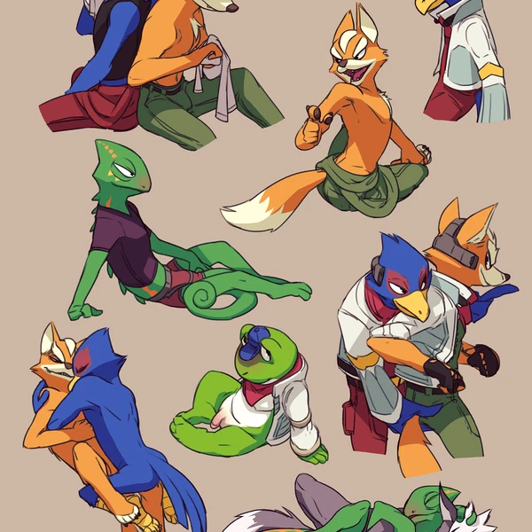 falco lombardi, fox mccloud, leon powalski (nintendo, star fox) created by flookz
