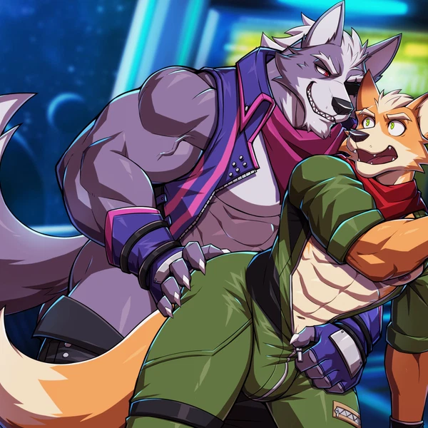 fox mccloud, wolf o'donnell (nintendo, star fox) created by drks