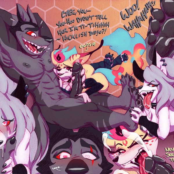 loona (helluva boss), queen bee-lzebub (helluva boss), vortex (helluva boss) (hellaverse, helluva boss) created by thebigmansini