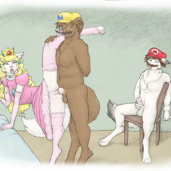 mario, princess peach, wario (mario bros, nintendo) created by meowmere