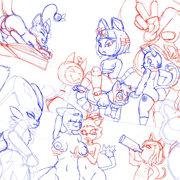 808 (hi-fi rush), ankha (animal crossing), blaze the cat (animal crossing, atlus) created by crossman