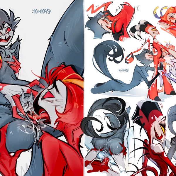 andrealphus (helluva boss), blitzo (helluva boss), stolas (helluva boss) (hellaverse, helluva boss) created by minkinkas