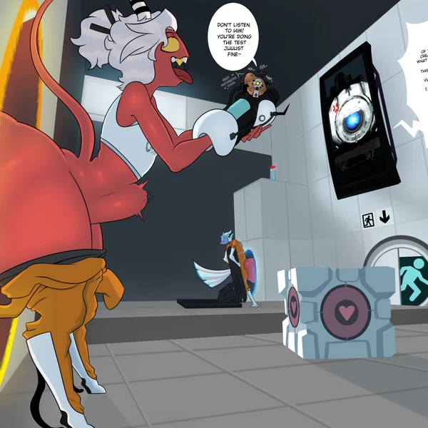 andrealphus (helluva boss), bolzen (aharon bolten), glados (hellaverse, helluva boss) created by leponsart