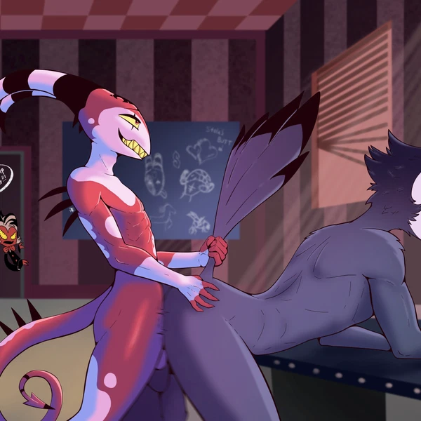 blitzo (helluva boss), moxxie (helluva boss), stolas (helluva boss) (hellaverse, helluva boss) created by temere artifex