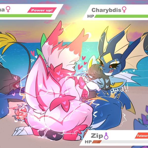 charybdis (royalchomper), levina (royalchomper), zip (luxio) (nintendo, pokemon) created by slizzter
