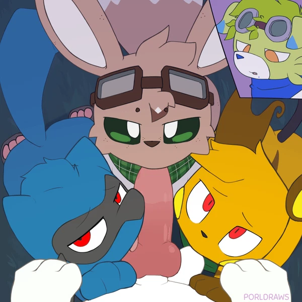 greens (character), stomak, zarro (zarro the raichu) (nintendo, pokemon) created by porldraws
