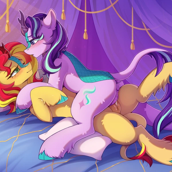 starlight glimmer (mlp), sunset shimmer (eg) (equestria girls, friendship is magic) created by javafluffy
