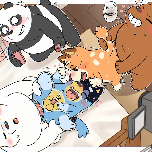 Bandit Heeler, Chilli Heeler, Grizzly (We Bare Bears) (Bluey (Series), Cartoon Network)