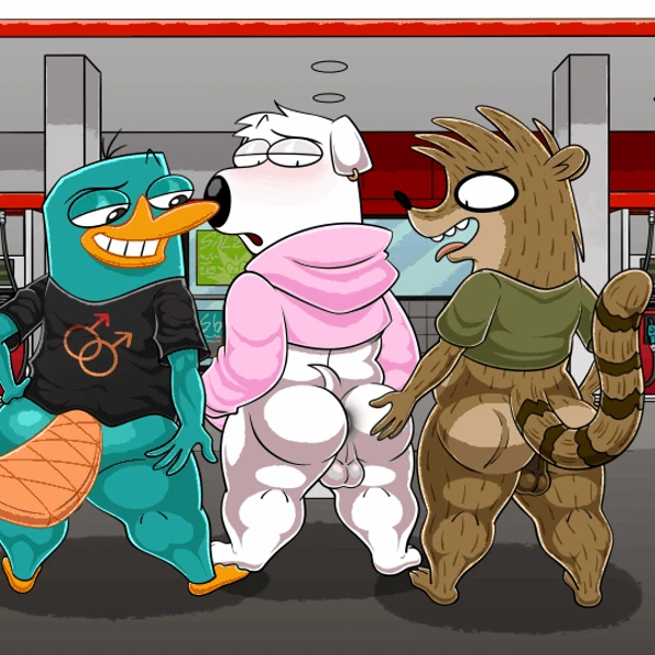 Brian Griffin, Perry The Platypus, Rigby (Regular Show) (20th Century Studios, Cartoon Network) Created By Platislut, Rocky Rakoon