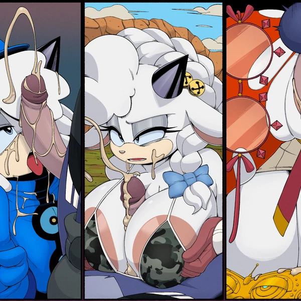 duo the cat, lanolin the sheep (sonic), purah (idw publishing, sega) created by dakkii