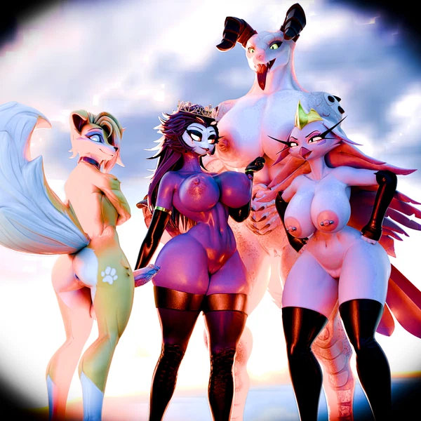 leo (chill chichik), mommyclaw (vulgarvictor), stella (helluva boss) (fallout, hellaverse) created by impaer jaster